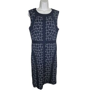 Donna Morgan Dress‎ 12 Blue White Geometric Print Sheath Sleeveless Lined
